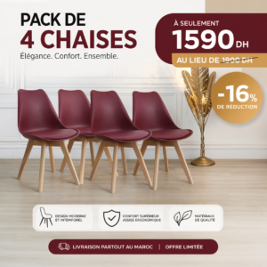Pack de 4 chaises scandinaves bordeaux