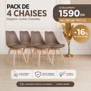 Pack de 4 chaises scandinaves taupe